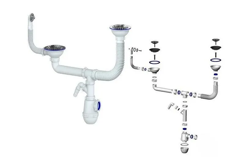 Сифон двойной GRAND+ 3 1/2&amp;quot; телескоп. труб. с поворот. чашей, круг перелив. и отвод (СН 3143-11-40)