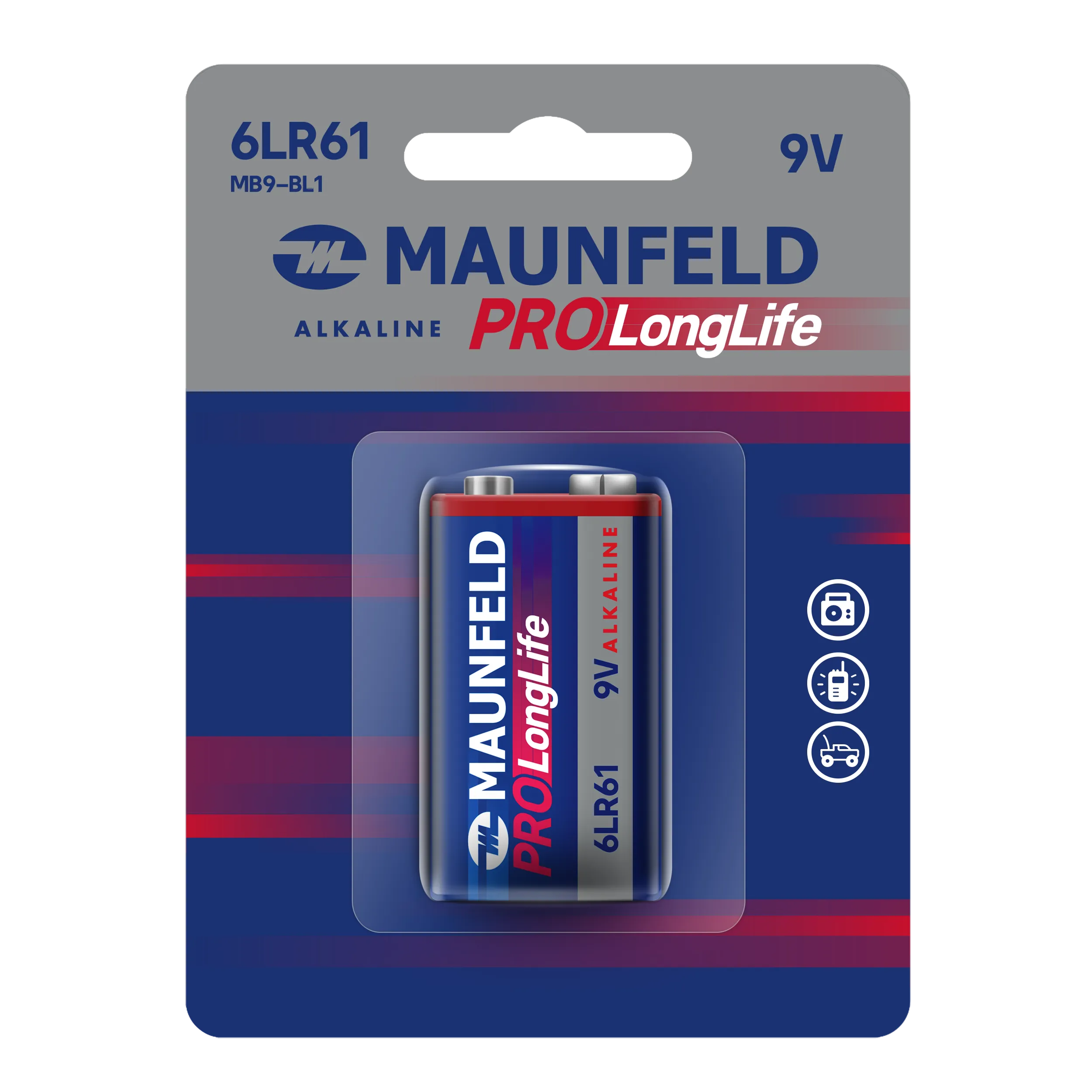 Батарейки MAUNFELD PRO Long Life Alkaline 9V(6LR61) MB9-BL1, блистер 1 шт.