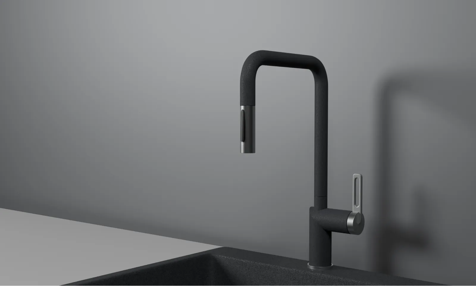 GR-8173, ГРАФИТ, СМЕСИТЕЛЬ КУХОННЫЙ С ВЫДВИЖНЫМ ИЗЛИВОМ