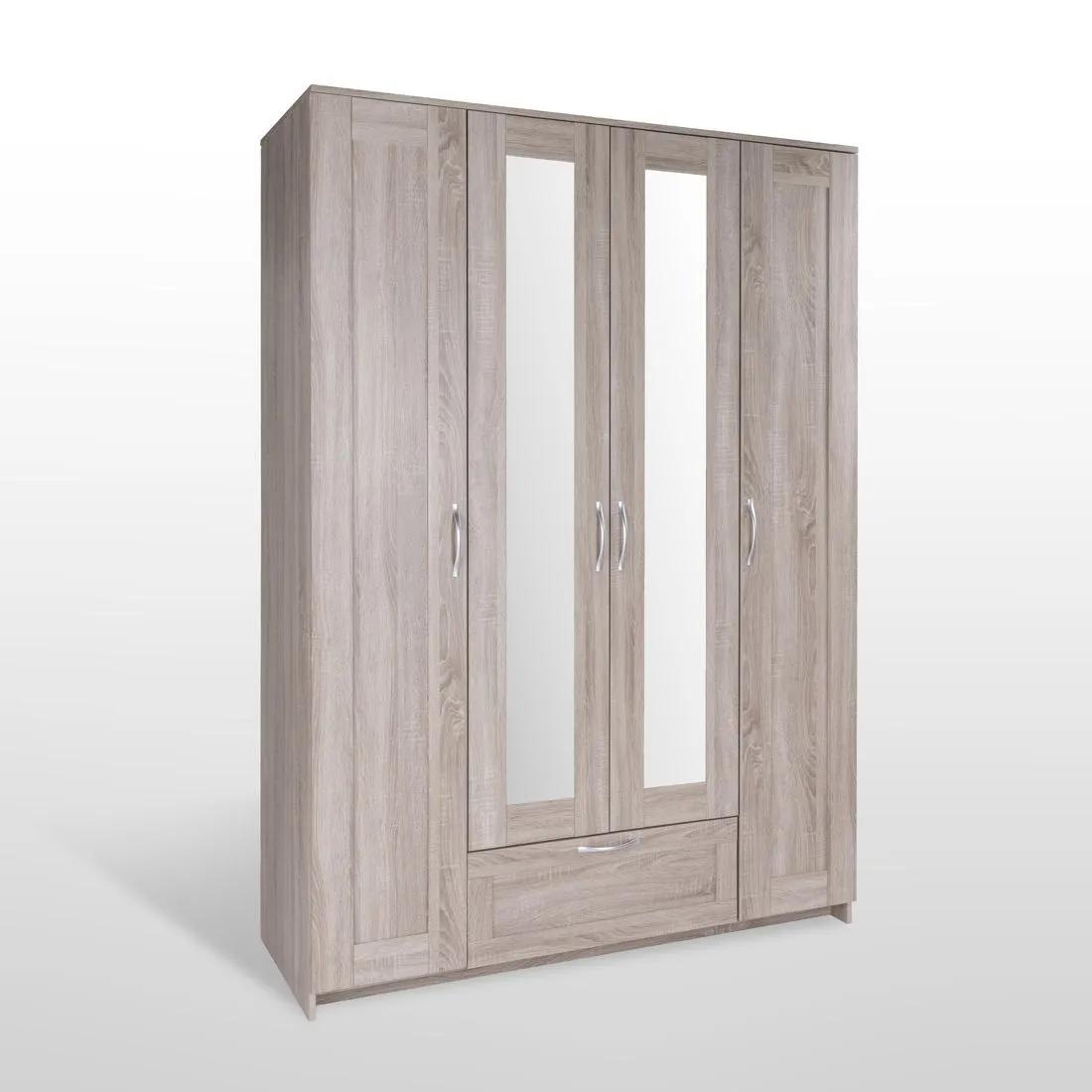 2.02.01.520.3 СИРИУС шкаф 4 двери и 1 ящик 156х59х220 сонома RU (с 2 зеркалами)