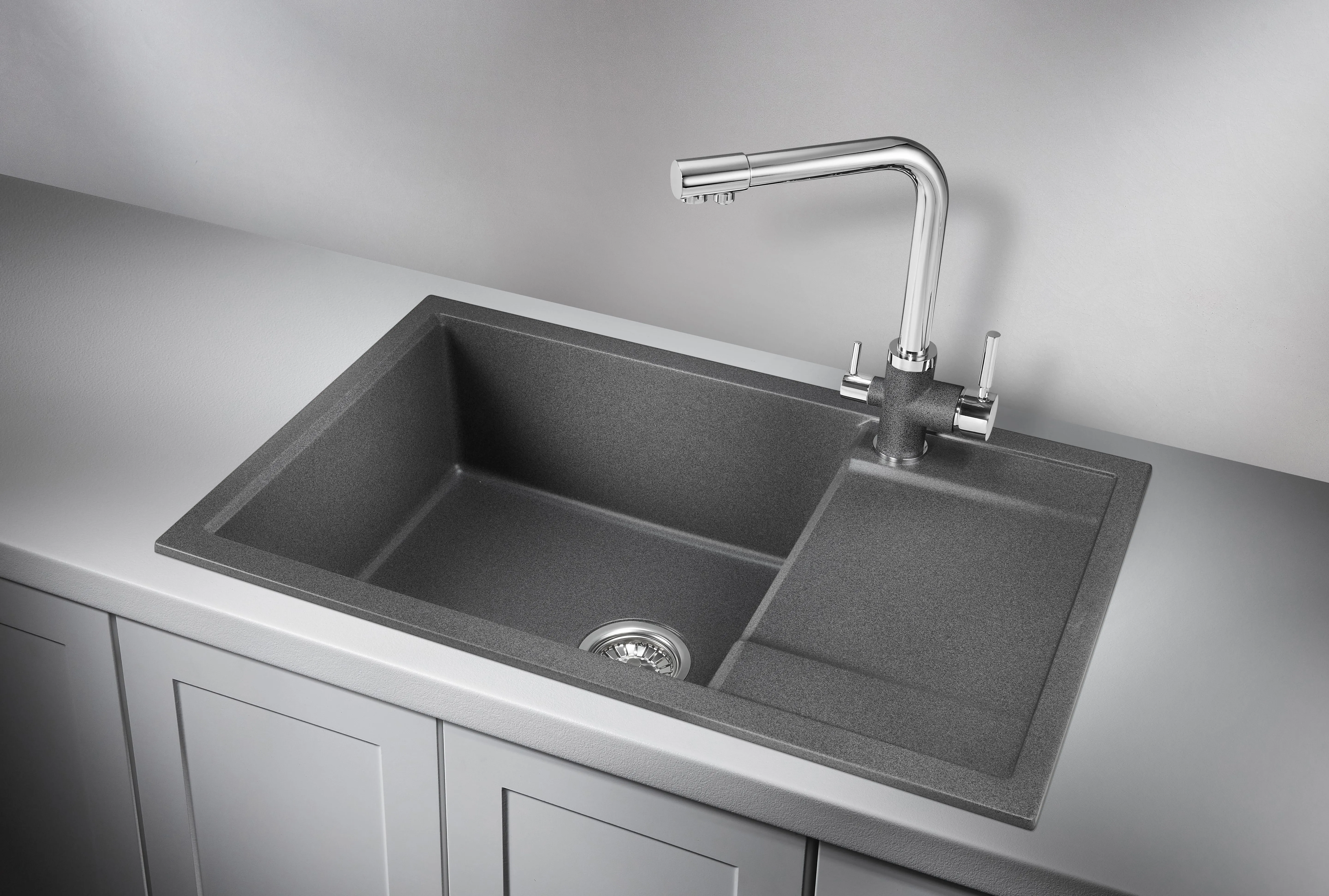 7805, ГРАФИТ (ЧЁРНО-СЕРЫЙ), кухонная мойка, кварц