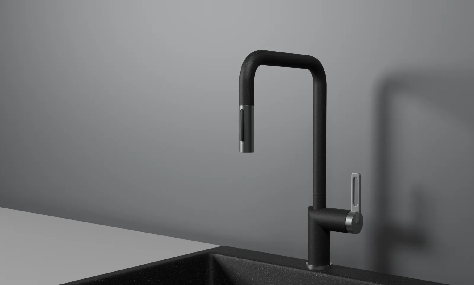 GR-8173, ЧЕРНЫЙ, СМЕСИТЕЛЬ КУХОННЫЙ С ВЫДВИЖНЫМ ИЗЛИВОМ