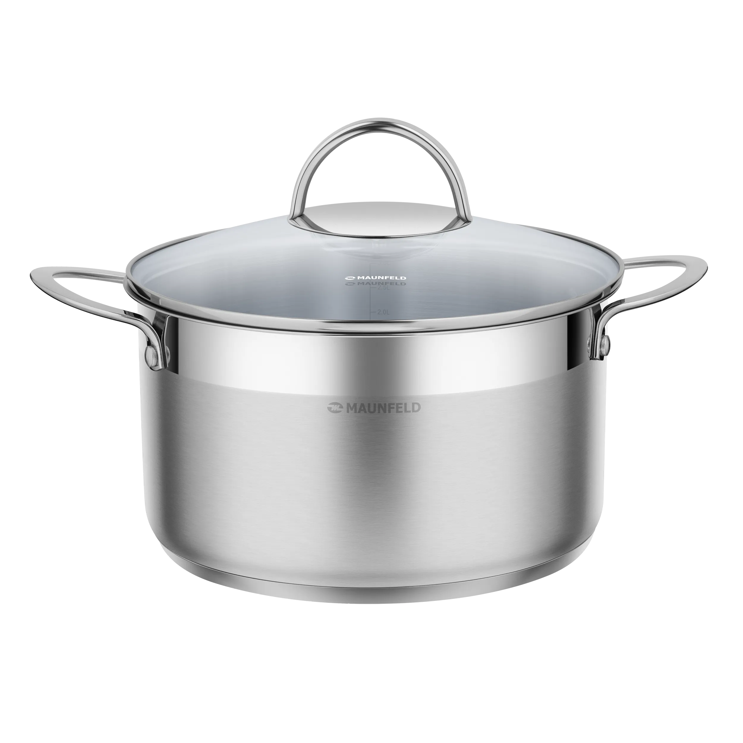 Кастрюля MAUNFELD GERDA MCS44S07 из нержавеющей стали со стеклянной крышкой, 22 см, 4,4 л. Нержавеющая сталь