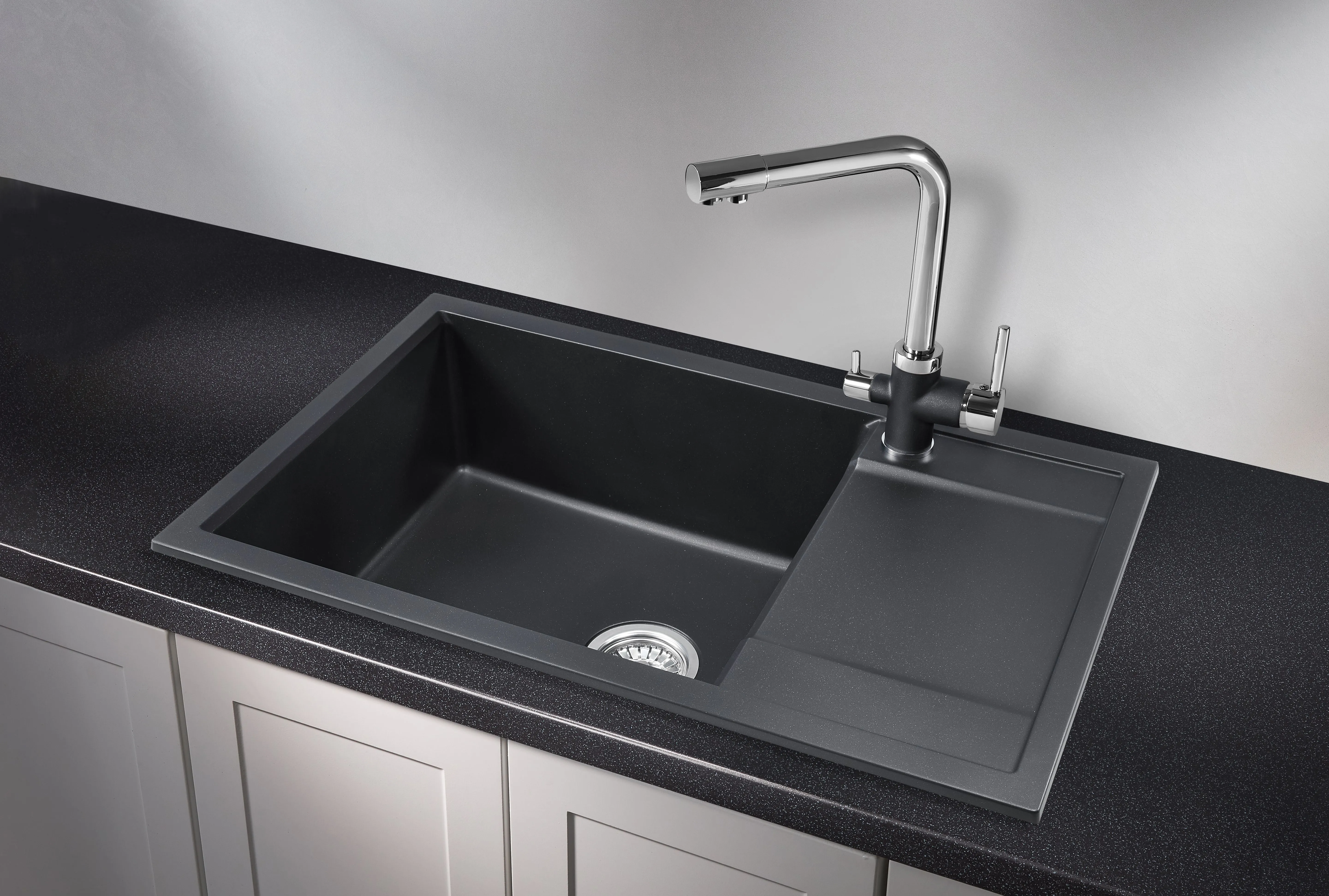 7805, ШВАРЦ (чёрный металлик), кухонная мойка, кварц