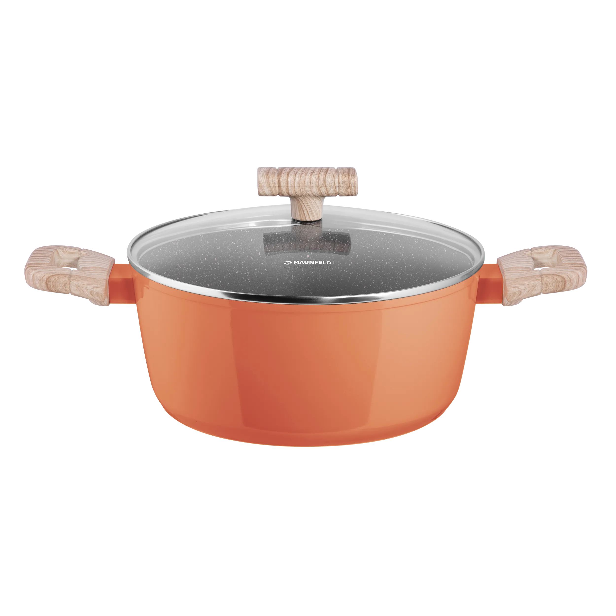 Кастрюля MAUNFELD MARTA MCS41FA06CL из кованого алюминия со стеклянной крышкой, 24 см, 4,1 л. Коралловый