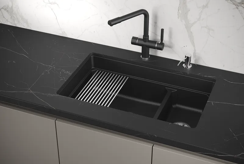 KS-7304U, ШВАРЦ (чёрный металлик), кухонная мойка, кварц