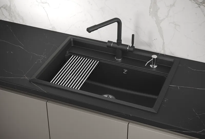 KS-7301, ЧЁРНЫЙ  кухонная мойка, кварц