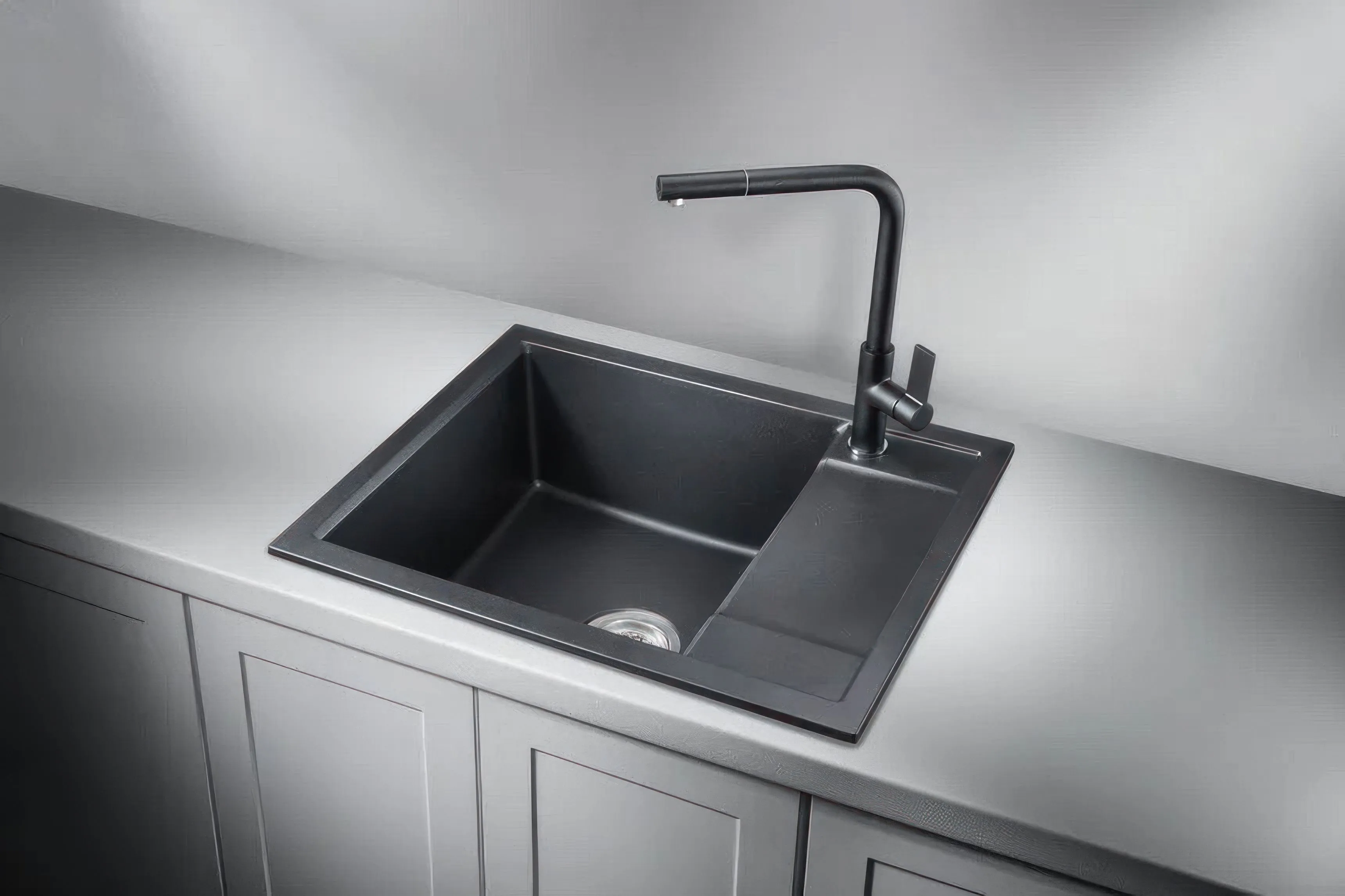 6002, ШВАРЦ (чёрный металлик), кухонная мойка, кварц