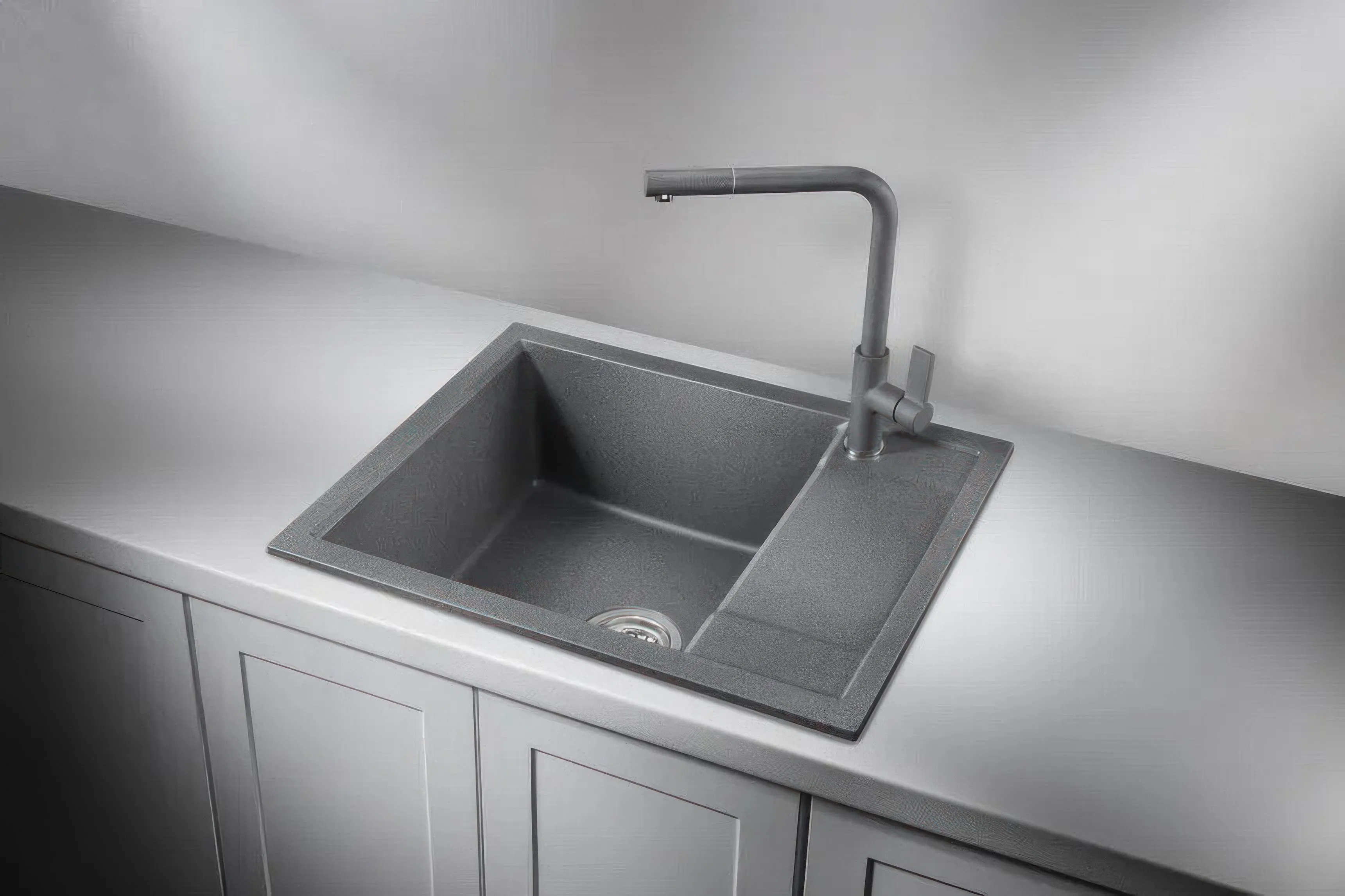 6002, ГРАФИТ (ЧЁРНО-СЕРЫЙ), кухонная мойка, кварц