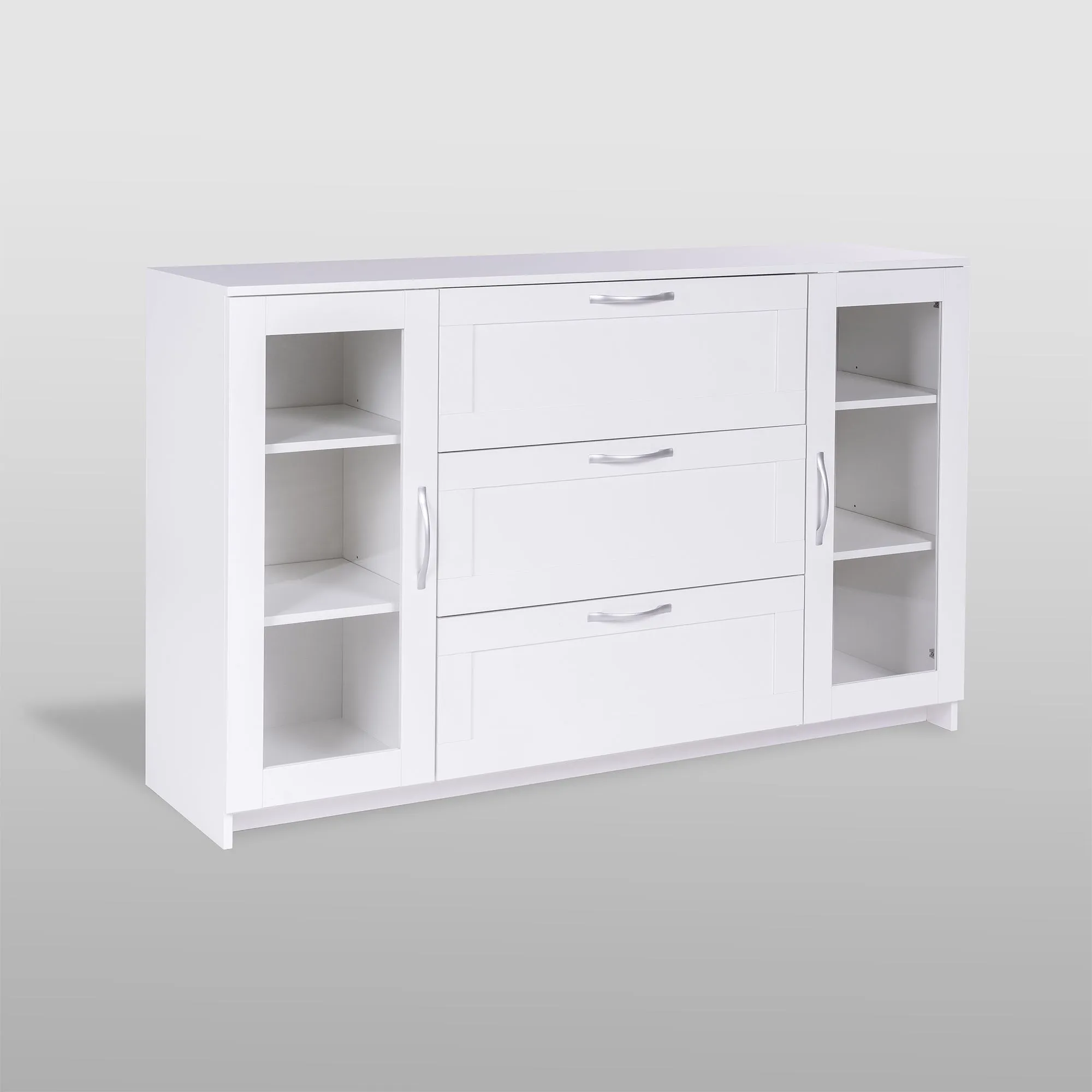 2.02.03.370.1 СИРИУС тумба 2 двери со стеклом и 3 ящика 156х95 белая RU