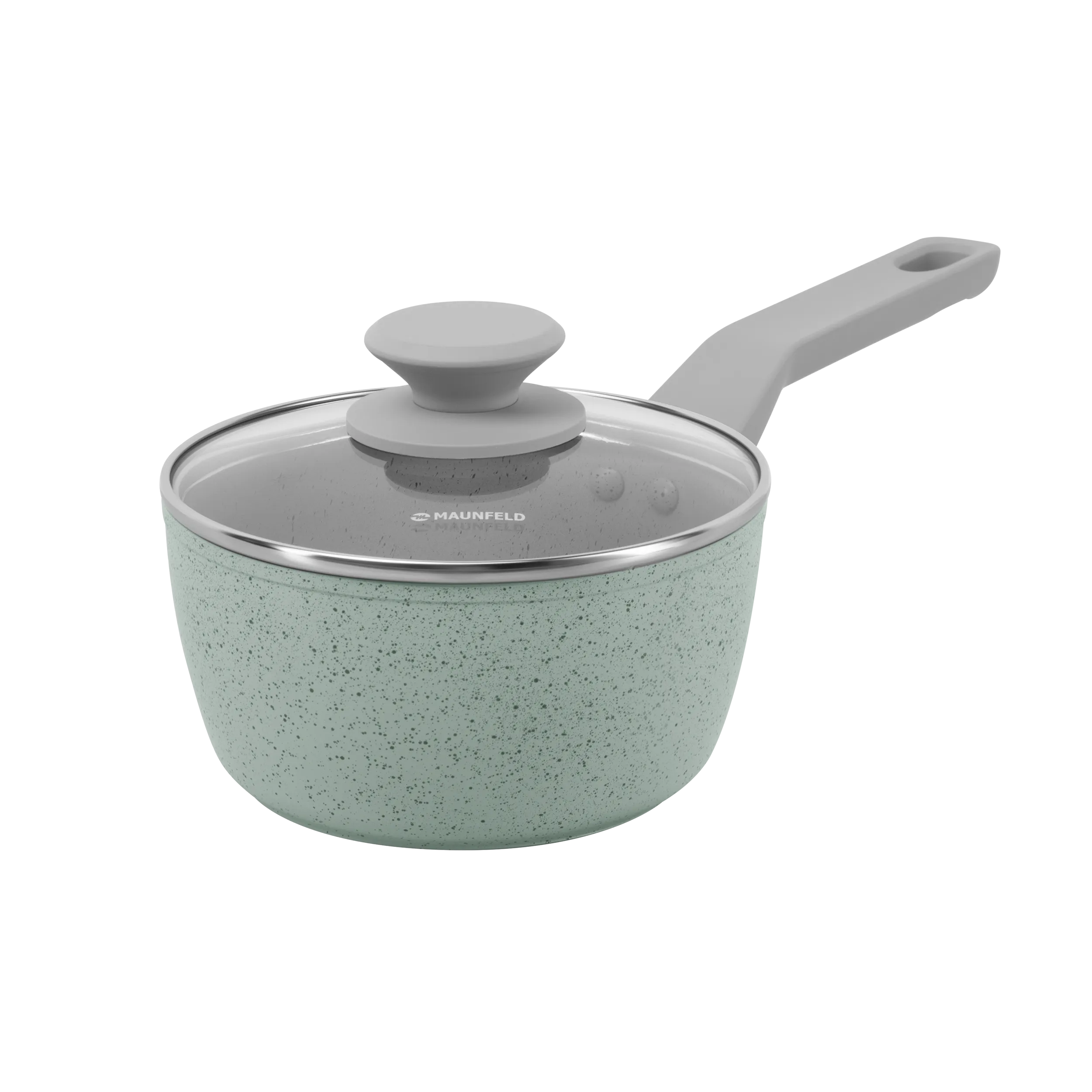 Ковш MAUNFELD HELGA MSP14FA05FS из кованого алюминия со стеклянной крышкой, 16 см, 1,4 л. Фисташковый