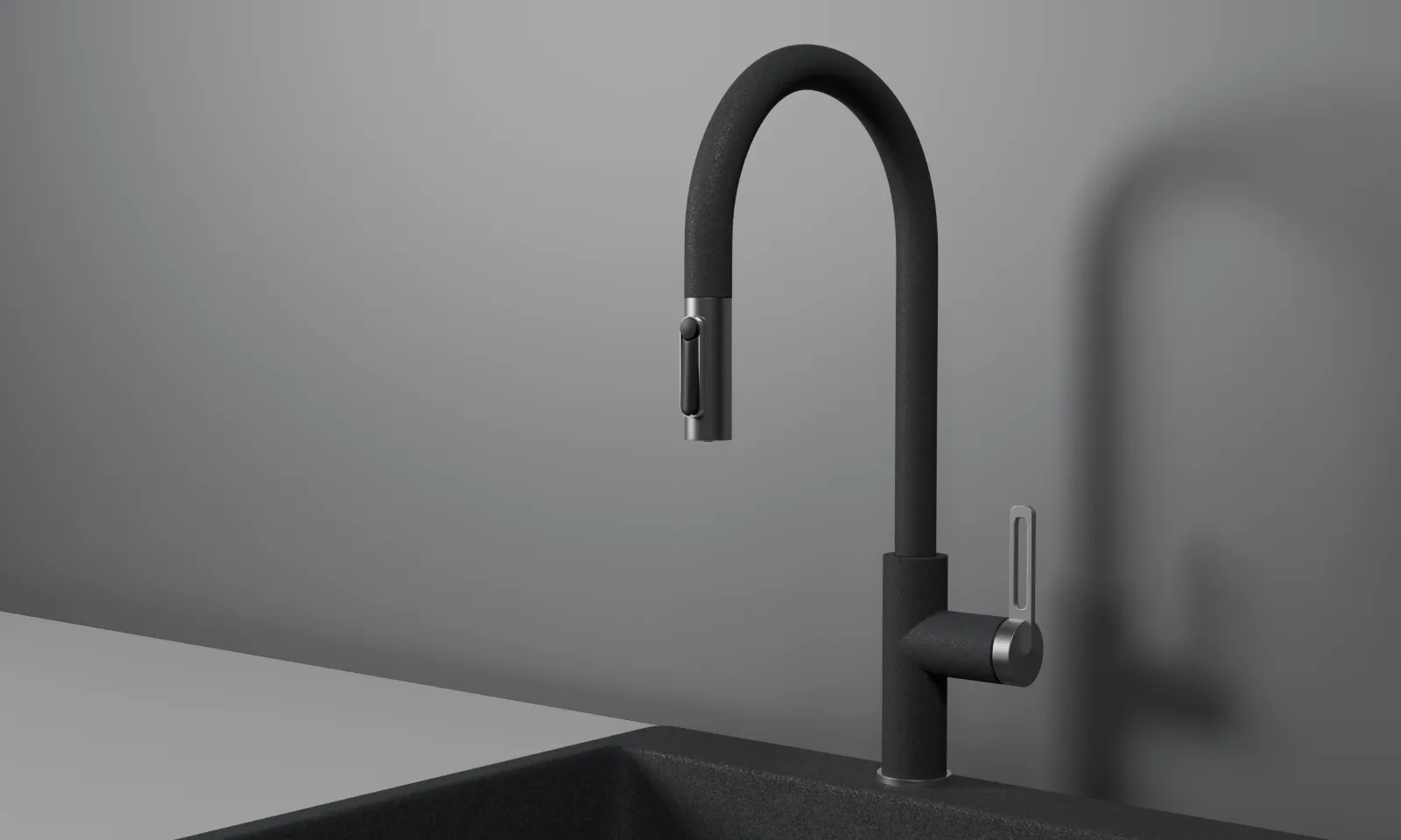 GR-8168, ГРАФИТ, СМЕСИТЕЛЬ КУХОННЫЙ С ВЫДВИЖНЫМ ИЗЛИВОМ