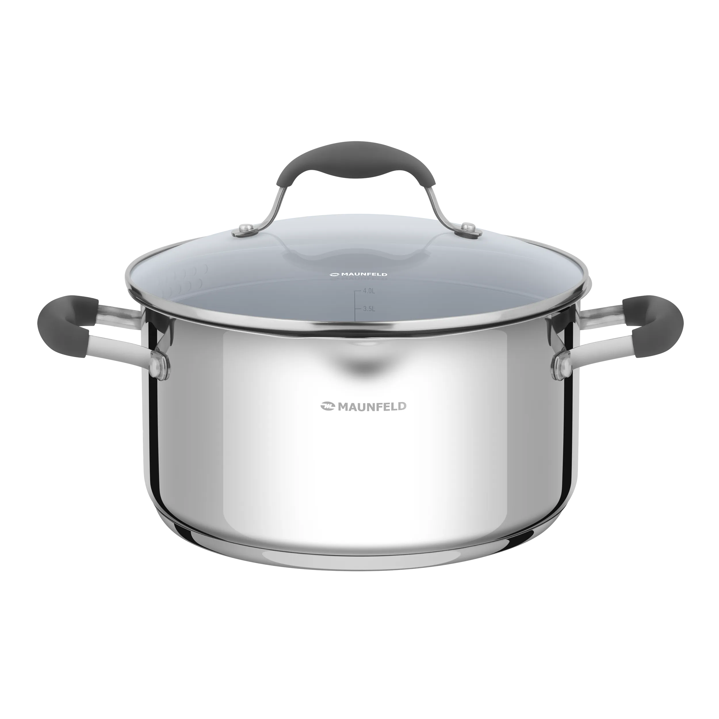 Кастрюля MAUNFELD LAURA MCS40S08GR из нержавеющей стали со стеклянной крышкой, 22 см, 4 л. Нержавеющая сталь