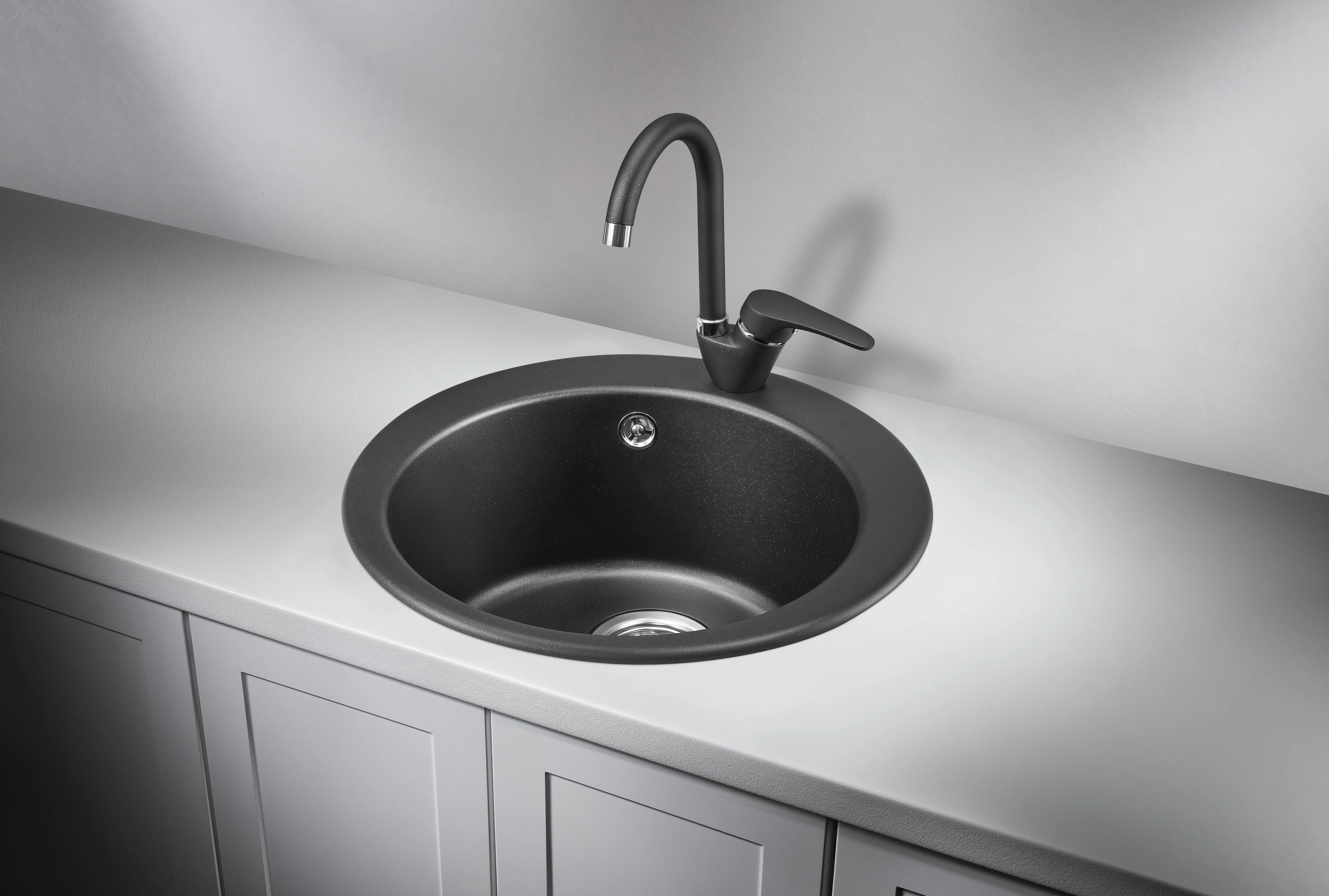 4801, ШВАРЦ (чёрный металлик), кухонная мойка, кварц