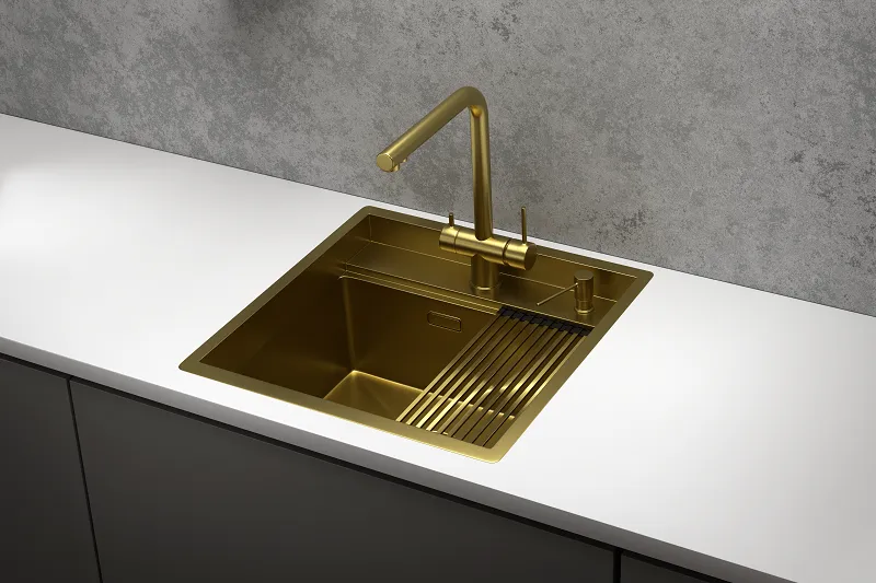 KS-5051, ЗОЛОТО САТИН, стальная кухонная мойка KITCHEN SPACE