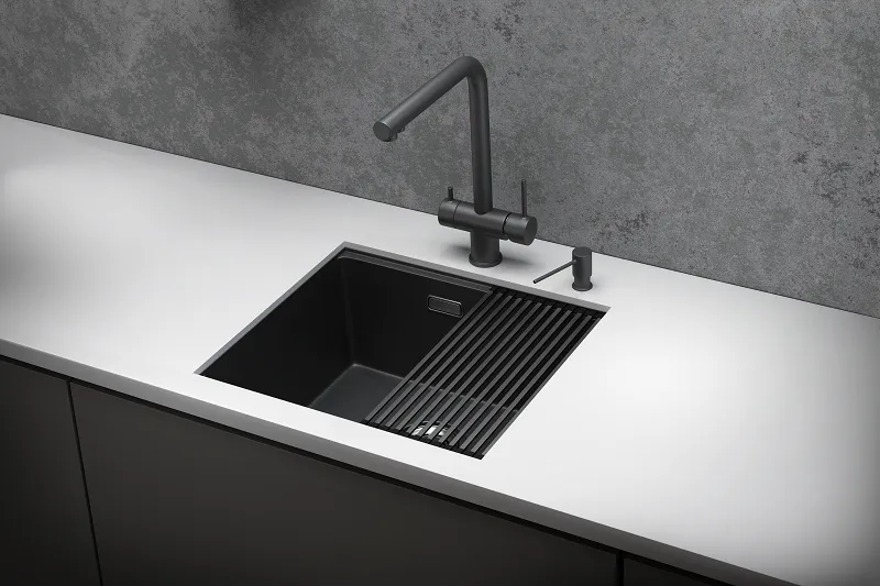 KS-5045U, ЧЕРНЫЙ МАТОВЫЙ, стальная кухонная мойка KITCHEN SPACE