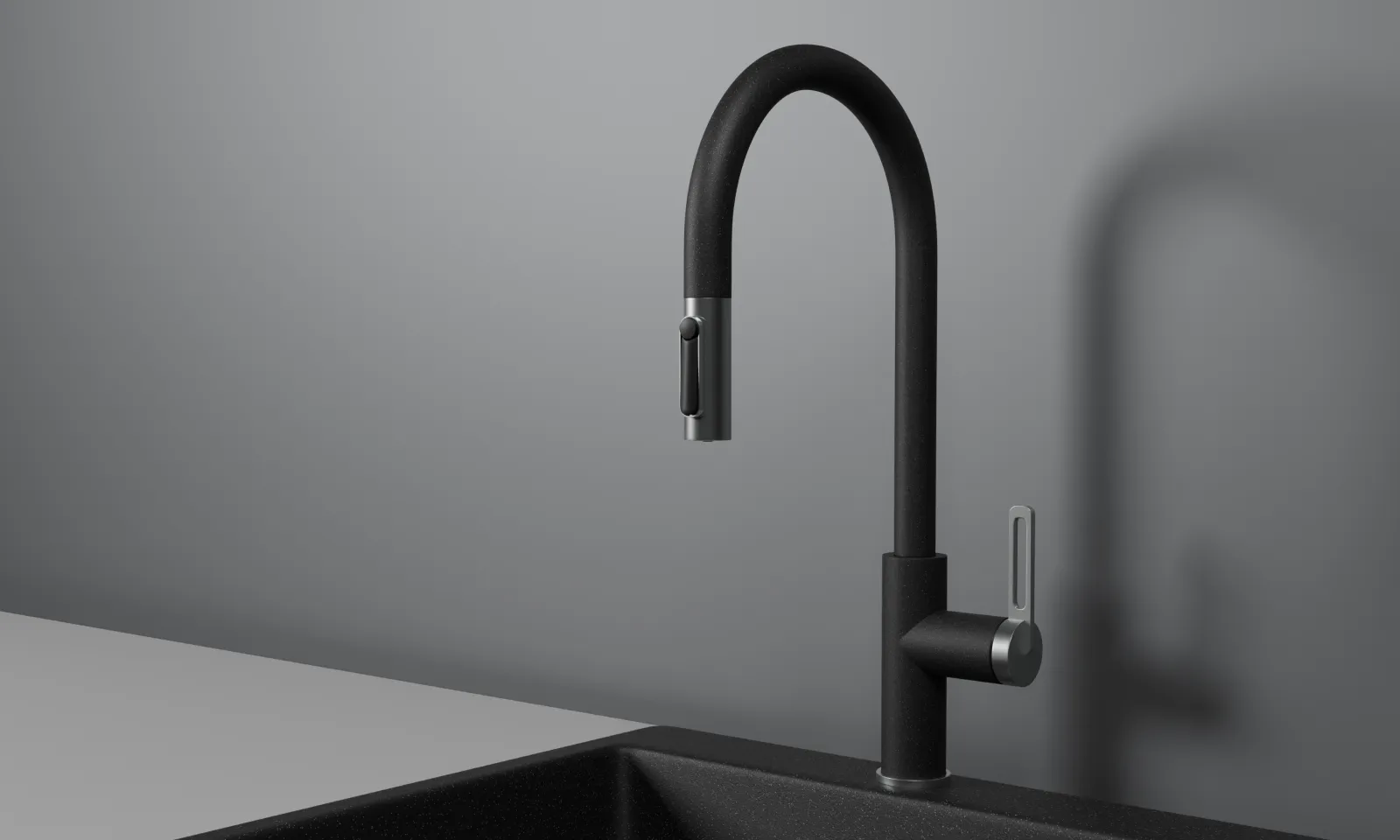 GR-8168, ЧЕРНЫЙ, СМЕСИТЕЛЬ КУХОННЫЙ С ВЫДВИЖНЫМ ИЗЛИВОМ