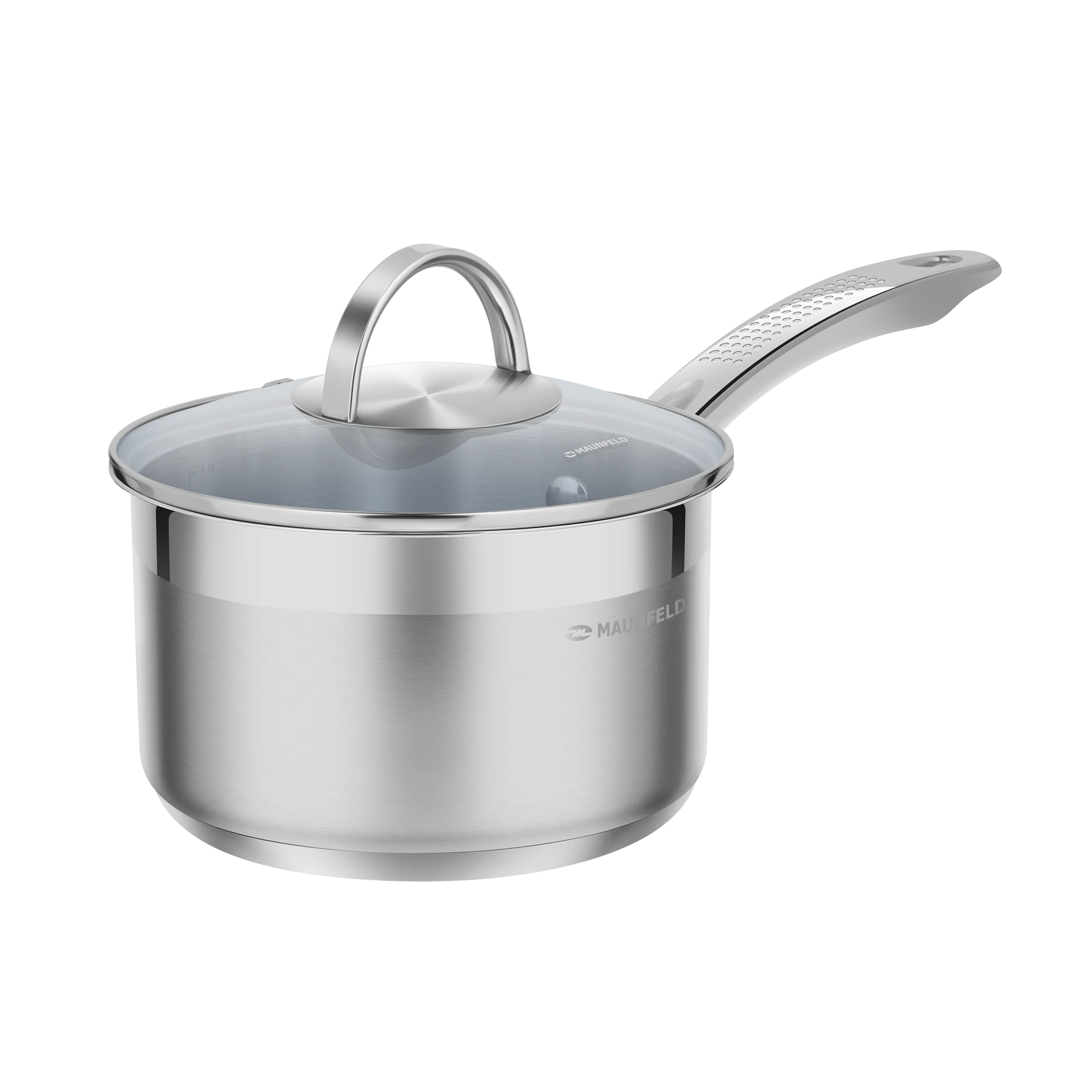 Ковш MAUNFELD GERDA MSP18S07 из нержавеющей стали со стеклянной крышкой, 16 см, 1,8 л. Нержавеющая сталь