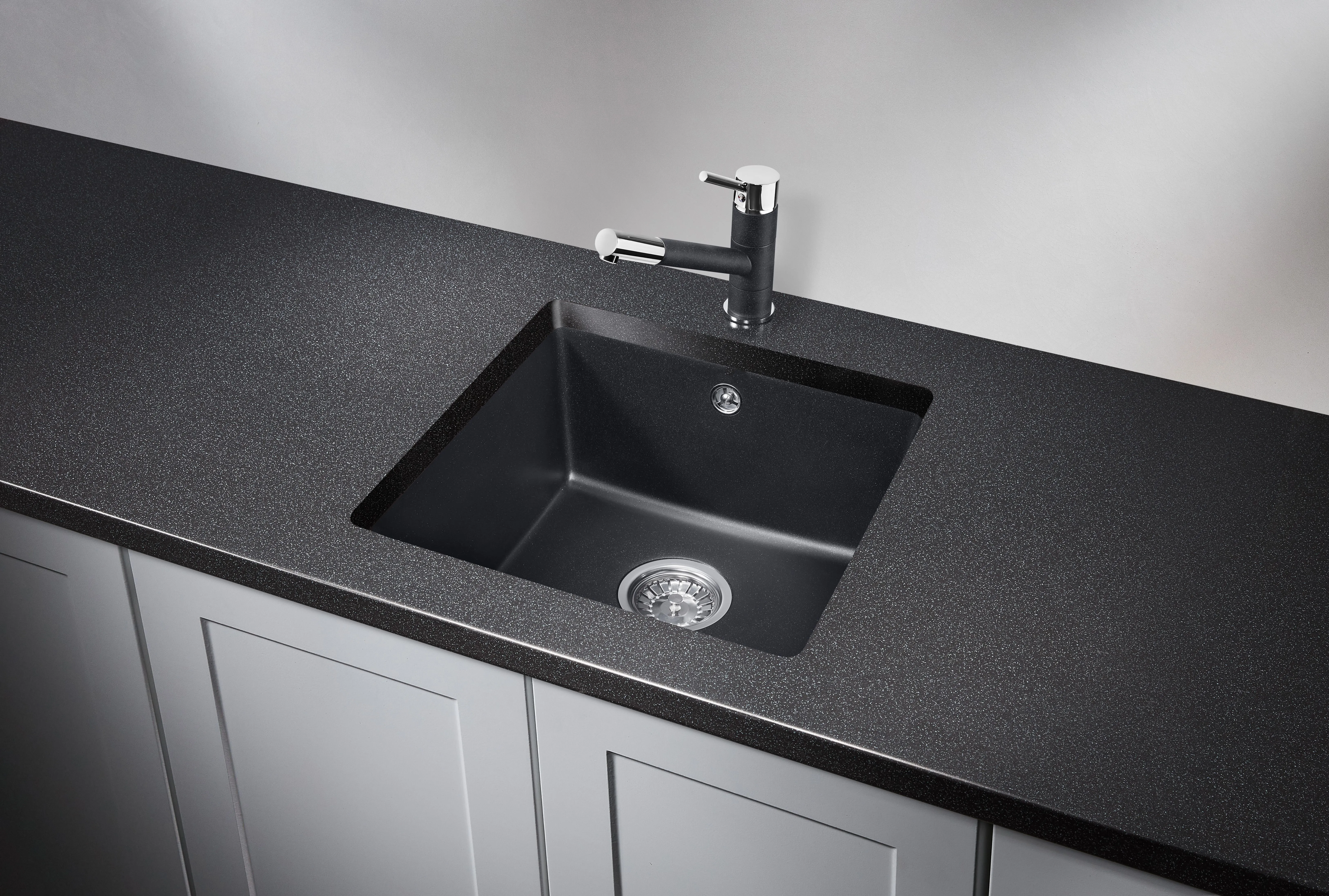 4451, ШВАРЦ (чёрный металлик), кухонная мойка, кварц
