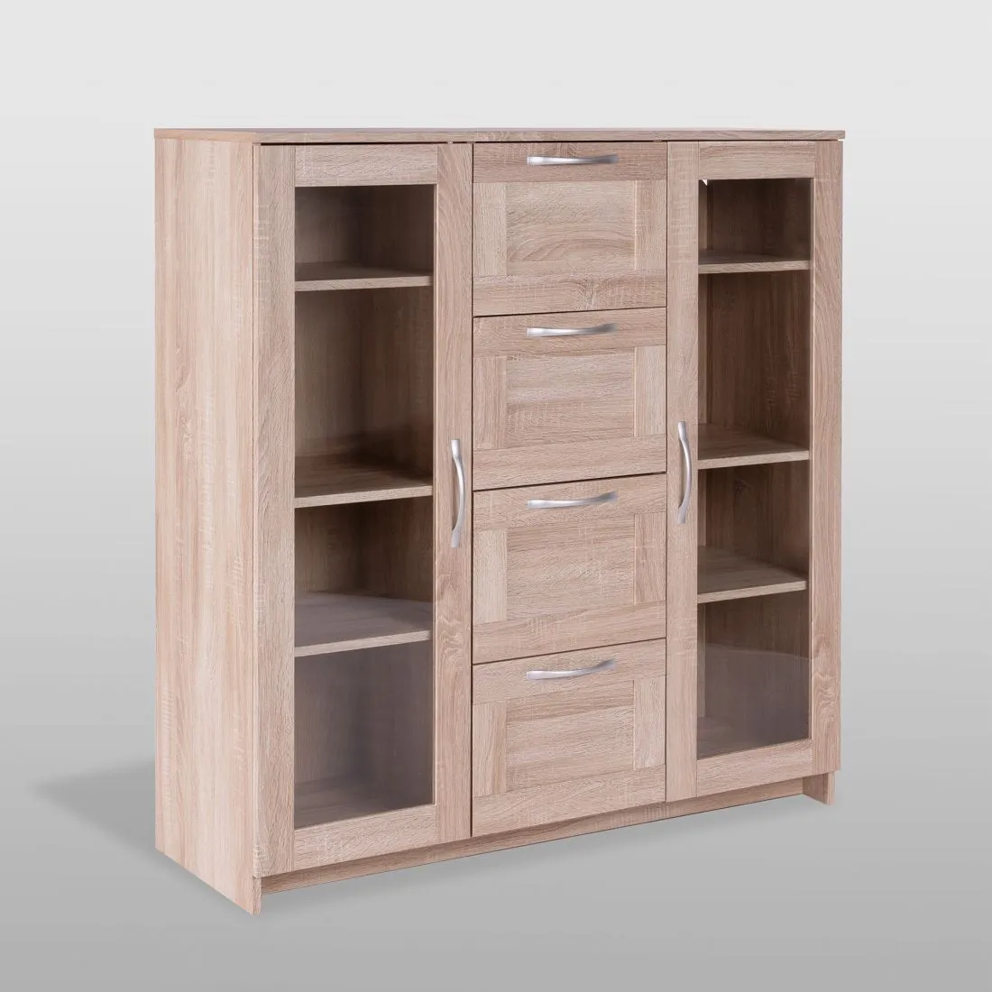 2.02.03.400.3 СИРИУС тумба 2 двери со стеклом и 4 ящика 117х123 сонома RU