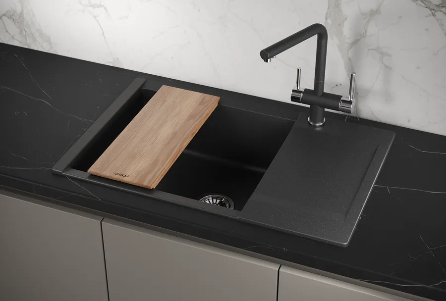 ES-7807, ЧЁРНЫЙ, кухонная мойка, кварц, ESTETICA