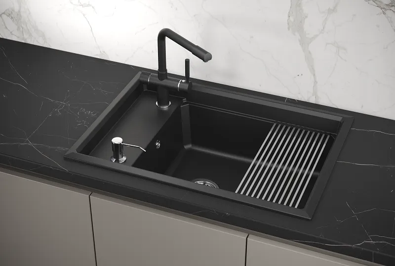 KS-7305, ШВАРЦ (чёрный металлик), кухонная мойка, кварц