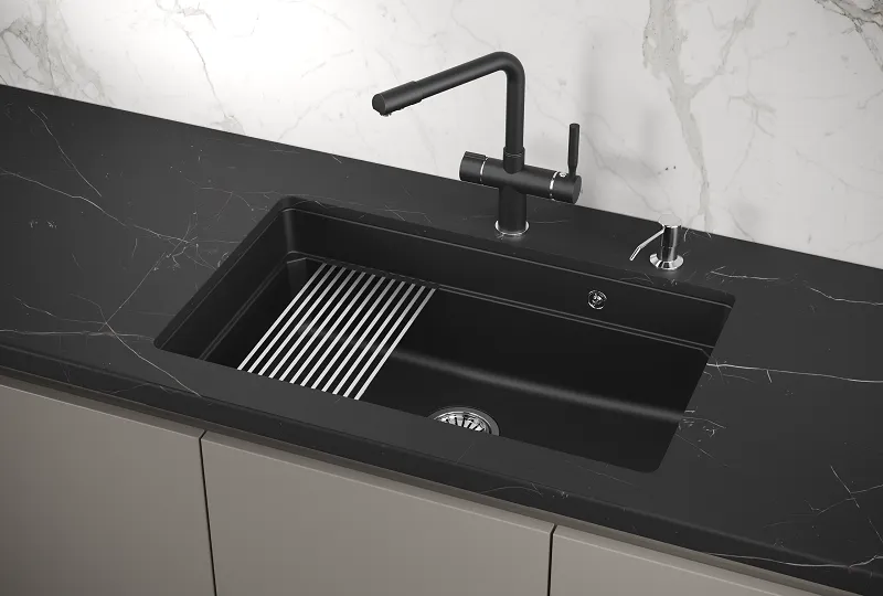 KS-7303U, ШВАРЦ (чёрный металлик), кухонная мойка, кварц