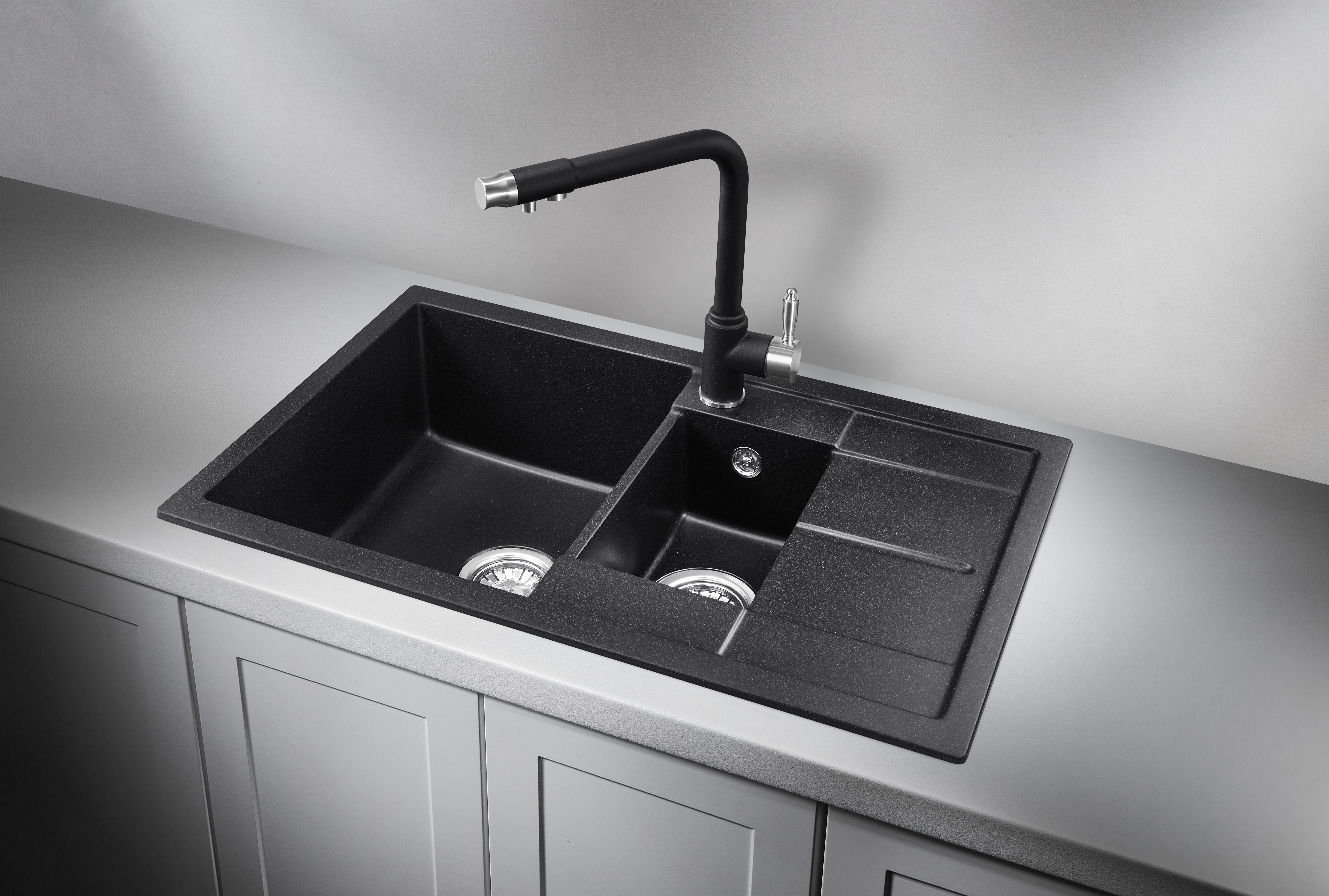 7802, ЧЁРНЫЙ, кухонная мойка, кварц