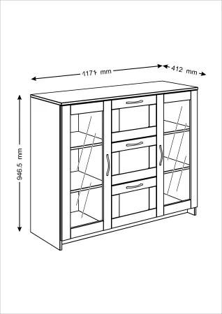 2.02.03.380.1 СИРИУС тумба 2 двери со стеклом и 3 ящика 117х95 белая RU