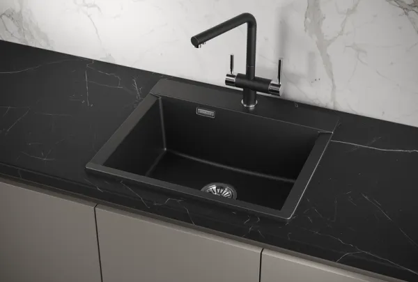 ES-5804, ШВАРЦ (чёрный металлик), кухонная мойка, кварц, ESTETICA