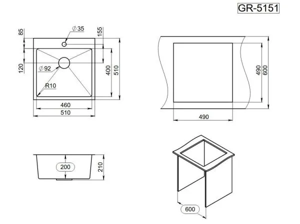 5151, СТАЛЬ САТИН, стальная кухонная мойка