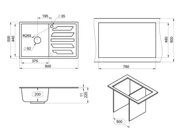 8002, АЛЮМИНИУМ, кухонная мойка, кварц