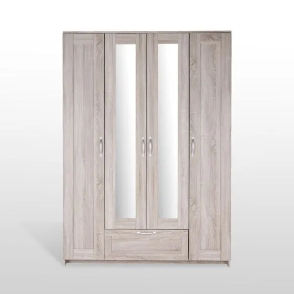 2.02.01.520.3 СИРИУС шкаф 4 двери и 1 ящик 156х59х220 сонома RU (с 2 зеркалами)