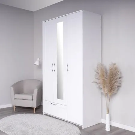 2.02.01.510.1 СИРИУС шкаф 3 двери и 1 ящик 117х59х220 белый RU (с 1 зеркалом)