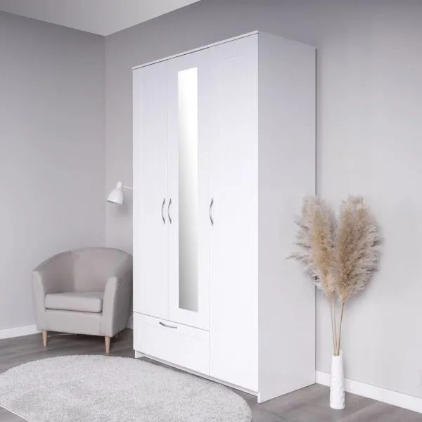 2.02.01.510.1 СИРИУС шкаф 3 двери и 1 ящик 117х59х220 белый RU (с 1 зеркалом)