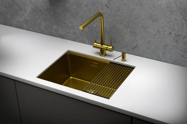 KS-6045U, ЗОЛОТО САТИН, стальная кухонная мойка KITCHEN SPACE