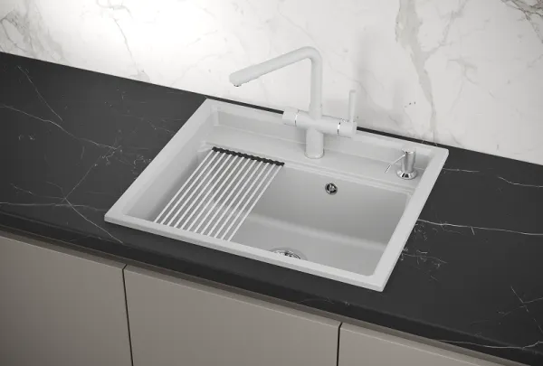 KS-6003, АРКТИК (БЕЛЫЙ), кухонная мойка, кварц