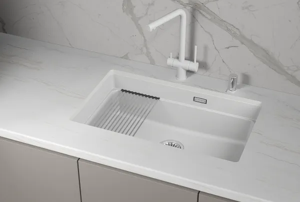 KS-7303iU, ШВАРЦ (чёрный металлик), кухонная мойка, кварц