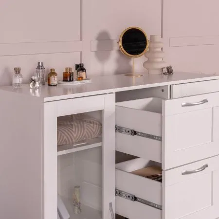 2.02.03.400.1 СИРИУС тумба 2 двери со стеклом и 4 ящика 117х123 белая RU