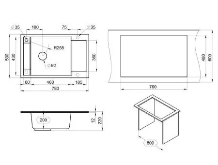 7806, БАЗАЛЬТ, кухонная мойка, кварц