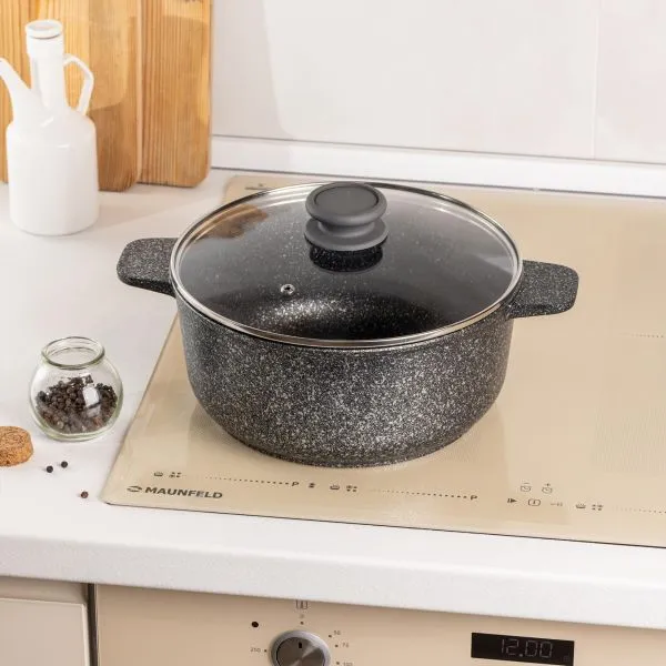 Кастрюля MAUNFELD GRETA MF24GRTT01CR из литого алюминия со стеклянной крышкой, 24 см, 4 л Мраморный