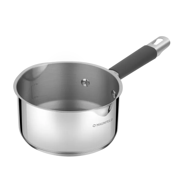 Ковш MAUNFELD LAURA МSP16S08GR из нержавеющей стали со стеклянной крышкой, 16 см, 1,6 л. Нержавеющая сталь
