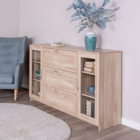 2.02.03.370.3 СИРИУС тумба 2 двери со стеклом и 3 ящика 156х95 сонома RU