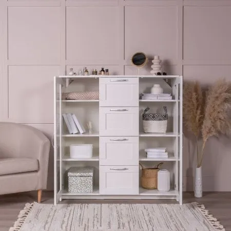 2.02.03.400.1 СИРИУС тумба 2 двери со стеклом и 4 ящика 117х123 белая RU