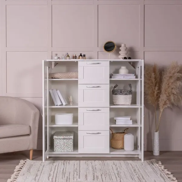 2.02.03.400.1 СИРИУС тумба 2 двери со стеклом и 4 ящика 117х123 белая RU