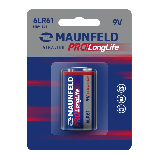 Батарейки MAUNFELD PRO Long Life Alkaline 9V(6LR61) MB9-BL1, блистер 1 шт.