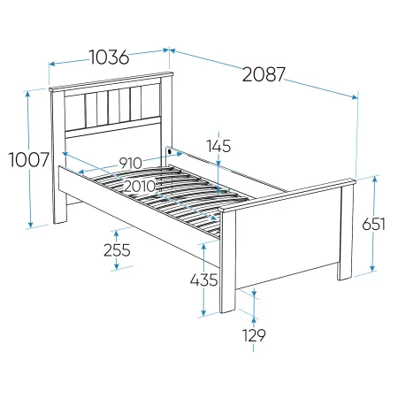 2.08.04.050.6 САГА кровать одинарная 90х200 темно-бирюзовая