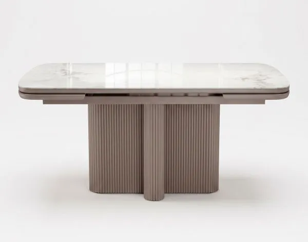 Стол DikLine DKO140 Керамика Platinum ART (белый глянец)/подстолье капучино/опоры капучино (2 уп.)