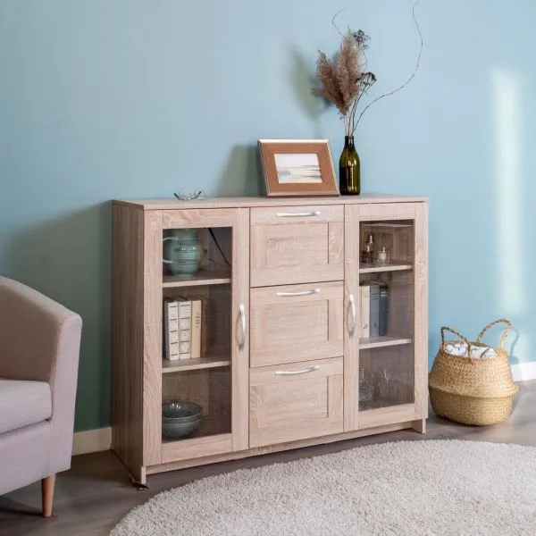 2.02.03.380.3 СИРИУС тумба 2 двери со стеклом и 3 ящика 117х95 сонома RU