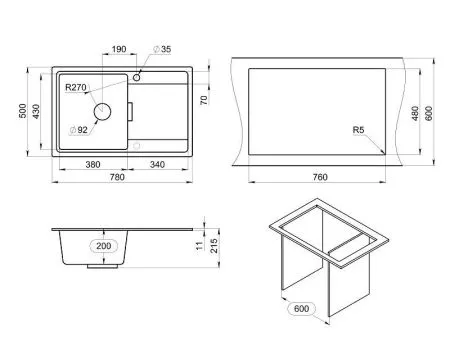 7804, ПЕСОК, кухонная мойка, кварц